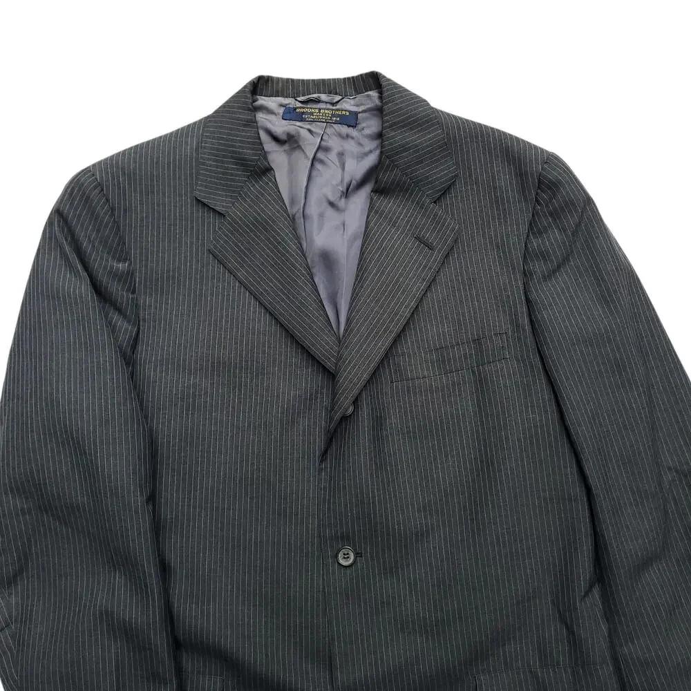 VTG Brooks Brothers 2pc Suit Wool Poly Gray Pinstripe Jacket 41ML Pants 37x27